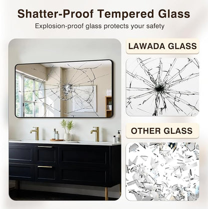 Vanity Bathroom Mirror, 30”x55” Black Bathroom Mirror for Over Sink | HD Tempered Glass, Anti-Rust Frame, Vertical or Horizontal, Wall Mirrors for Bathroom Sink, Living Room, Entryway, Bedroom
