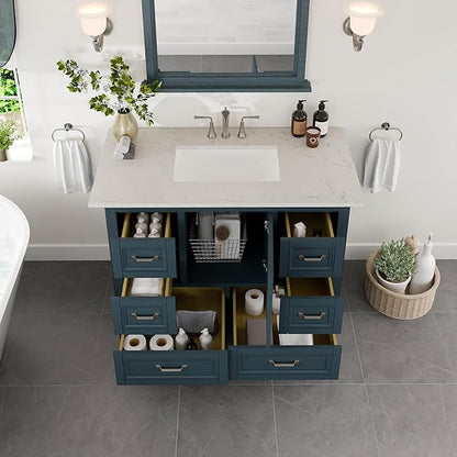 Eviva Britney Ash Blue 42 Inch Bathroom Vanity with Sink - A Fusion of Bathroom Sink Cabinet - White Undermount Porcelain Sinks - Bathroom Vanities for Elegance-Bathroom Sink Vanity