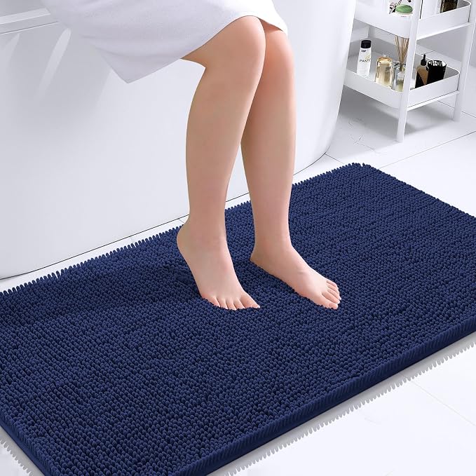 OLANLY Bathroom Runner Rugs 44x24, Soft Absorbent Chenille Bath Rugs, Rubber Backing Quick Dry, Machine Washable Long Bath Mats for Bathroom, Tub and Shower, Home Decor Accessories, Twilight Sapphire | Twilight Sapphire, Quick-Drying Rubber Backing, Ma...
