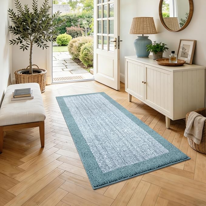 48x24 Long Bathroom Rugs Washable Non Slip, Dusty Blue Bath Mat for Bathroom Floor Tub, Soft Absorbent Quick Dry Mats for Shower, Bathtub,Home Decor