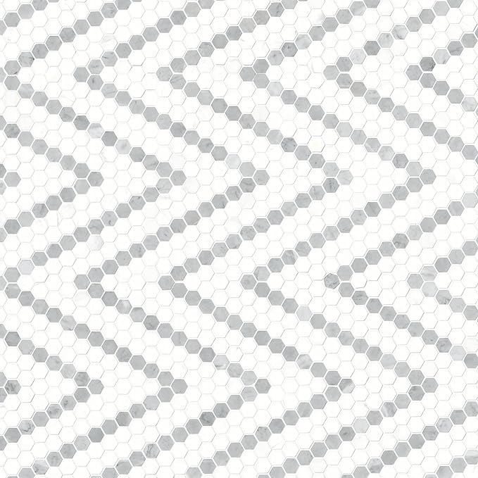 MSI Bianco Dolomite Sazi 11 in. x 14 in. Polished Marble Hexagon Wall Tile and Floor Tile for Kitchen Backsplash, Wall Tile for Bathroom, Shower Wall Tile, Mesh Mounted Mosaic Tile