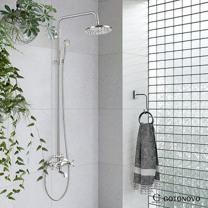 gotonovo Exposed Shower Faucet Set 8 Inch Rainfall Showerhead 3-Function Shower Fixture with Tub Spout 2 Corss Handles Shower System, Brushed Nickel