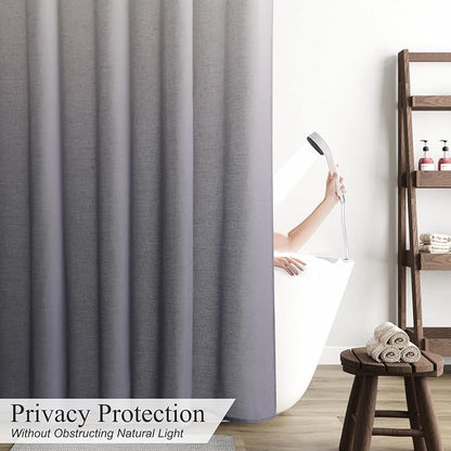 Ombre Grey Linen Shower Curtain, Rustic Boho Farmhouse Style Bath Curtains for Bathroom, Cotton Blend Water Resistant Fabric Shower Curtain with Stainless Steel Hooks, 72 x 84 Inch