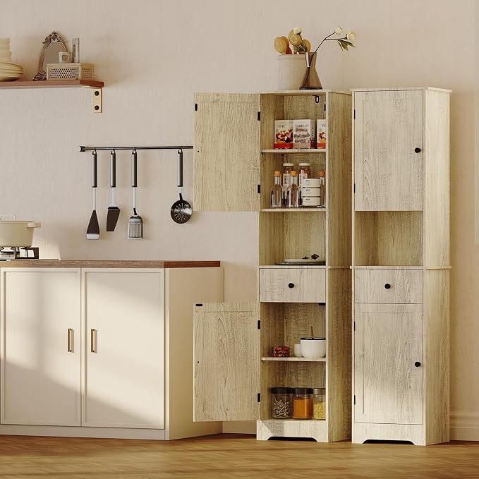Viaozutis Tall Bathroom Cabinet, Storage Cabinet with 2 Doors & 2Drawer, with Ajustable Shelve, for Bathrooms, Kitchens,Entrances（Grey）