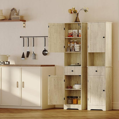 Viaozutis Tall Bathroom Cabinet, Storage Cabinet with 2 Doors & 2Drawer, with Ajustable Shelve, for Bathrooms, Kitchens,Entrances（Grey）