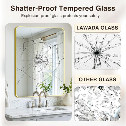 Vanity Bathroom Mirror, 40”x28” Gold Bathroom Mirror for Over Sink | HD Tempered Glass, Anti-Rust Frame, Vertical or Horizontal, Wall Mirrors for Bathroom Sink, Living Room, Entryway, Bedroom