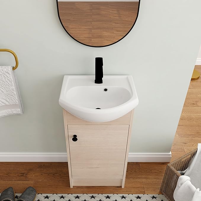 22" Floating Bathroom Vanity with Sink, 22 Inch Wall Mounted for Small Bathrooms, Soft-Close Door Cabinet with White Ceramic Basin & Waterproof Plywood, Modern Space Saving Vanity, White
