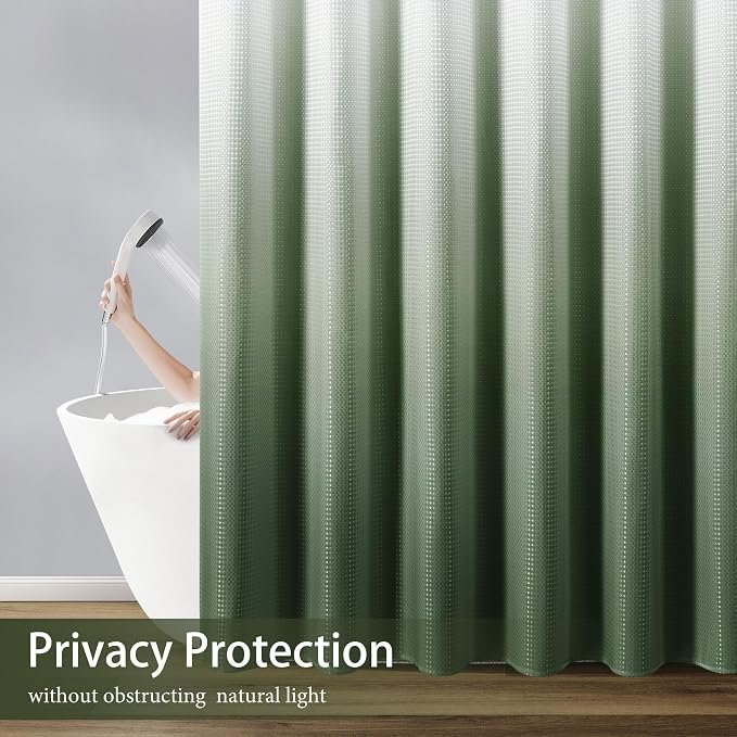 Shower Curtain 78 inches Long for Bathroom 1 Panel Olive Green | Ombre Waffle, Shower Curtains with Hook, Water Repellent, Boho Farmhouse, Simple Modern Bath Decor, Machine Washable, 78x78