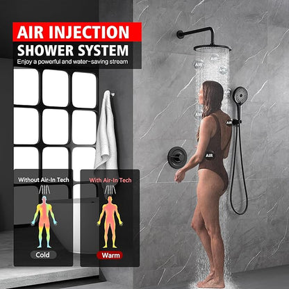 sumerain Matte Black Concealed Shower Faucet Set, Rain Shower System with 10 Inch Shower Head,Shower Fixtures with Handheld Spray Included Valve and Trim Kit