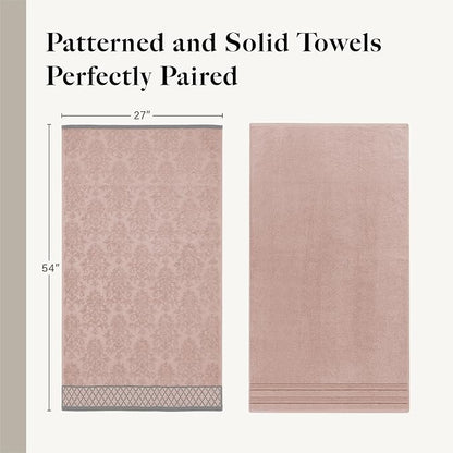 Modern Threads 6 Piece Cotton Bath Towel Set – Ultra Soft 550 GSM Towels – Bathroom Set with Hand Towels and Washcloths – Diamond Border (Blush)