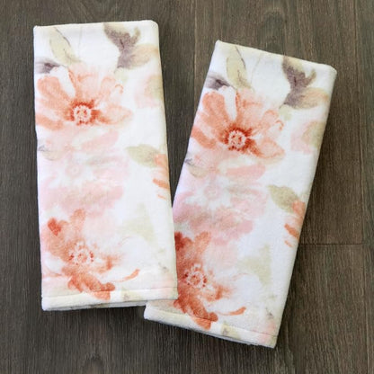 SKL Home Misty Floral Hand Towel Set-2pc, 100% Cotton, Blush | Soft, printed velour. Great for use in the bathroom, kitchen, bar, or any sink space & gifting.