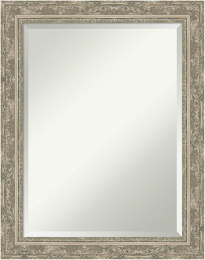 Amanti Art Silver Bathroom Mirror for Over Sink, 28x22 Filigree Silver Rectangle Vanity Mirror, Medium Traditional Frame, Hangs Horizonally and Vertically, Bathroom Wall Decor, Beveled Edge