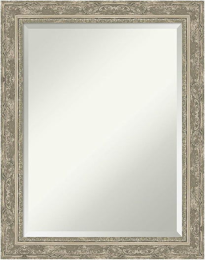 Amanti Art Silver Bathroom Mirror for Over Sink, 28x22 Filigree Silver Rectangle Vanity Mirror, Medium Traditional Frame, Hangs Horizonally and Vertically, Bathroom Wall Decor, Beveled Edge