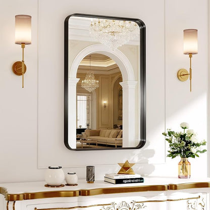 Bathroom Mirror for Wall, 30x20 Inch Rectangle Mirror,Matte Black Metal Framed Bathroom Vanity Mirror for Restroom Farmhouse, HD Tempered Glass,Anti-Rust Aluminum Alloy Mirror