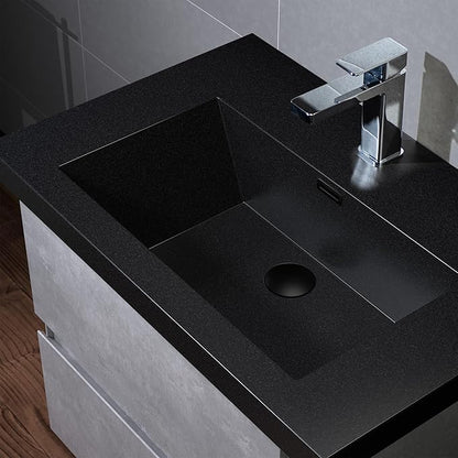 WOODBRIDGE 30 in. W x 19 in. D Wall Mounted Floating Bathroom Vanity in Gray with Quartz Sand Composite Vanity Top in Matte Black