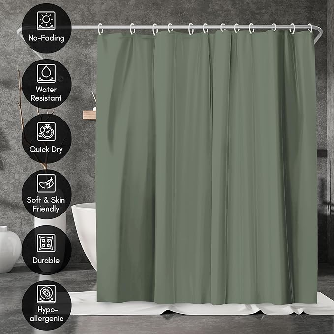 Americanflat 71x74 Solid Green Shower Curtain - Water-Resistant Long Shower Curtain with Durable Metal Grommets and 12 Hooks - 100% Polyester