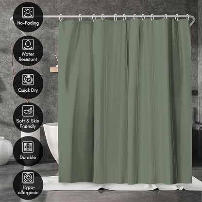 Americanflat 71x74 Solid Green Shower Curtain - Water-Resistant Long Shower Curtain with Durable Metal Grommets and 12 Hooks - 100% Polyester