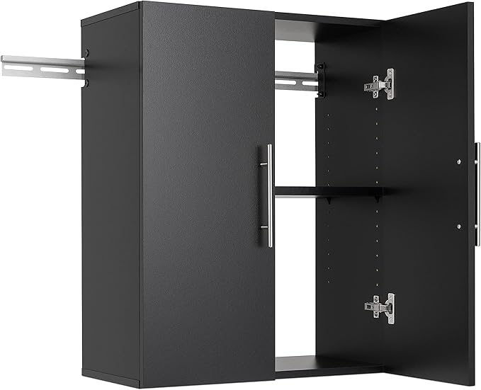 Prepac HangUps 24” Wall Mount Storage Cabinet, Ideal Bathroom, Laundry, Kitchen, Office, Garage Cabinet for Organization and Extra Storage, Attaches to Wall Mounted Rail, 24”W x 30”H, 12”D, Black