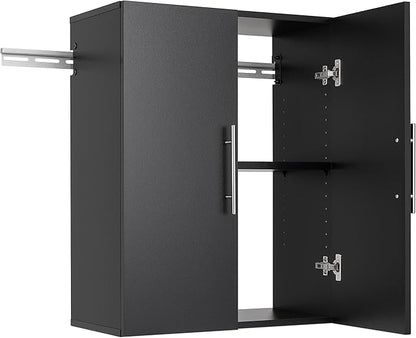 Prepac HangUps 24” Wall Mount Storage Cabinet, Ideal Bathroom, Laundry, Kitchen, Office, Garage Cabinet for Organization and Extra Storage, Attaches to Wall Mounted Rail, 24”W x 30”H, 12”D, Black