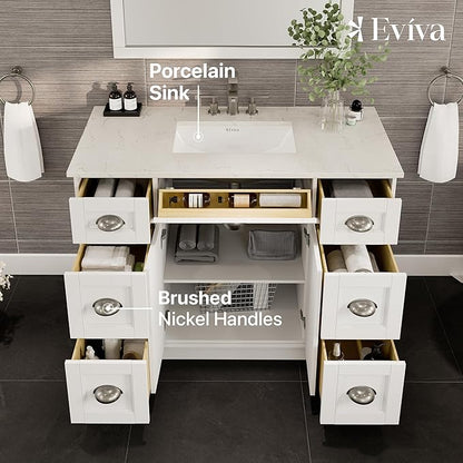 Eviva Epic 48 in. SS White Bathroom Vanity with White Carrara Quartz Countertop