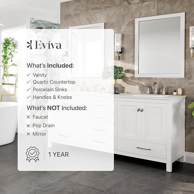 Eviva Aberdeen 78 in. White Double Sink Bath Vanity with Carrara Quartz Top and Undermount Porcelain Sinks