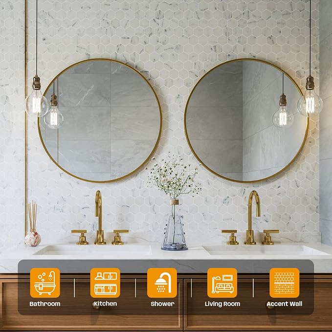 2 Inch Hexagon White Marble Mosaic Tile for Wall Floor, 5 Sheets | Water & Heat Resistant Honed Marble Backsplash Tiles for Kitchen Bathroom Fireplace Surround Durable Unique Veins 3.5SQFT