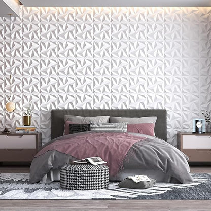 Art3d 3D Wall Panels 20 Pack, 11.8" x 11.8" (19 Sq.ft) PVC Wall Panels, Glue Up Wall Decor for Living Room, Bedroom, Office, White
