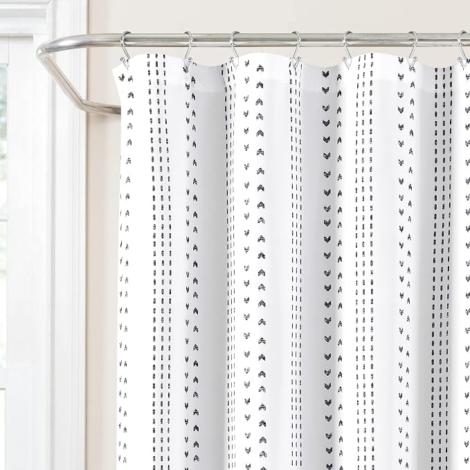 Lush Decor Hygge Stripe Shower Curtain Single 72" W x 72" L Black & White - Fabric Shower Curtains for Bathroom - White Bathroom Curtain