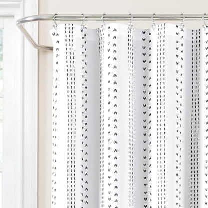 Lush Decor Hygge Stripe Shower Curtain Single 72" W x 72" L Black & White - Fabric Shower Curtains for Bathroom - White Bathroom Curtain