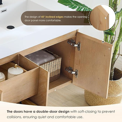60 Inch Floating Sink Bathroom Vanity Wall Mount Double Vanities Overflow Mordern Large Storge Cabinet with Ceramic Countertop Double Soft Closing Drawers Pre-Assembled