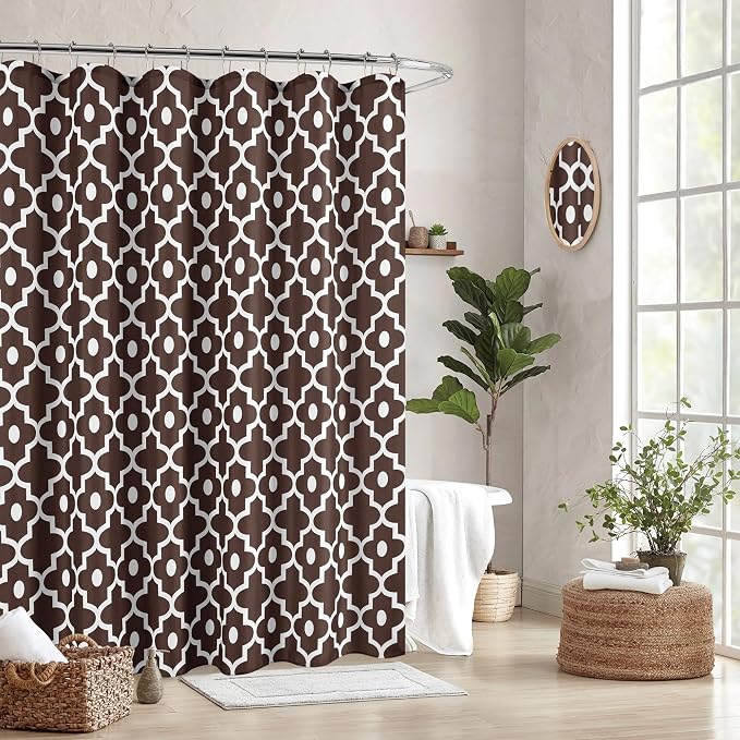 Fabric Modern Shower Curtain-Brown and White Shower Curtains for Bathroom | 72"W x 72"L Textured Faux Linen Elegant Classic Moroccan Bath Decor-Hotel Quality Transitional Washable & Breathable Cloth