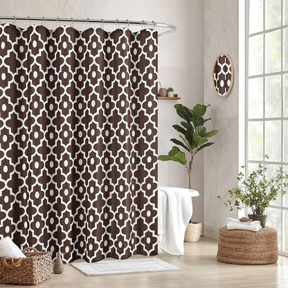 Fabric Modern Shower Curtain-Brown and White Shower Curtains for Bathroom | 72"W x 72"L Textured Faux Linen Elegant Classic Moroccan Bath Decor-Hotel Quality Transitional Washable & Breathable Cloth