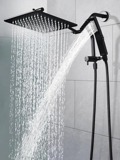 G-Promise 12 Inch All Metal Rain Shower Head with Handheld (Matte Black) | Full Body Coverage, Pause Mode Diverter, Power Wash Mode Handheld, Suits Every Height, Easy to Install, Modern Bath Upgrade