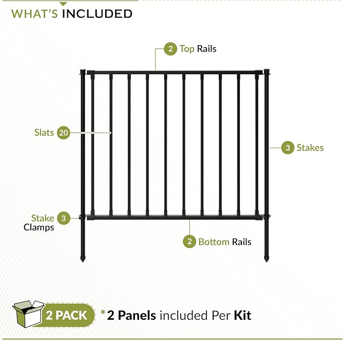 Zippity 35in Zurich Fence Kit, Poly-Steel DIY No Dig Kit | 35inH x 42inW, Black, 2 Panels, Garden Fence, ZP19079