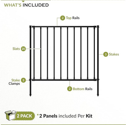 Zippity 35in Zurich Fence Kit, Poly-Steel DIY No Dig Kit | 35inH x 42inW, Black, 2 Panels, Garden Fence, ZP19079