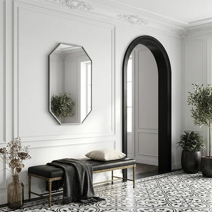 20x28 Inch Octagon Mirror for Bathroom Silver Wall Mirror Rectangle Mirror | Silver Bathroom Mirror Metal Frame Wall Mirror Decorative Rustic Accent Vanity Mirror Hanging for Over Sink Entryway