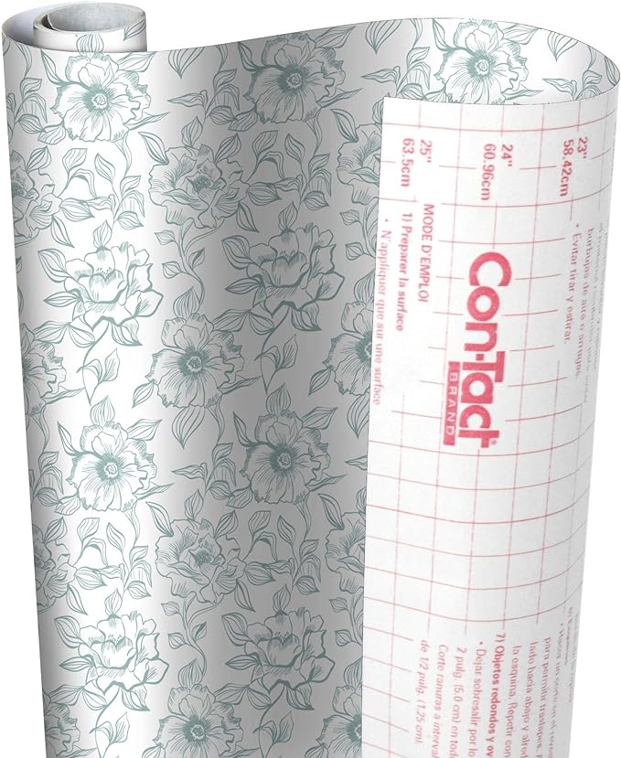 Con-Tact Brand Creative Covering, Self-Adhesive Shelf and Drawer Liner, Multi-Purpose Vinyl Roll, Easy to Use and Apply | Peel & Stick, 18'' x 9', English Rose Blue