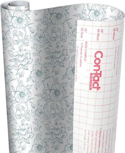 Con-Tact Brand Creative Covering, Self-Adhesive Shelf and Drawer Liner, Multi-Purpose Vinyl Roll, Easy to Use and Apply | Peel & Stick, 18'' x 9', English Rose Blue