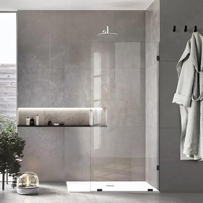 32" x 78" Shower Glass Panel, 5/16" (8mm) Tempered Glass,Open Walk-in Bathroom Shower Screen, Includes Wall Clamps, Matte Black