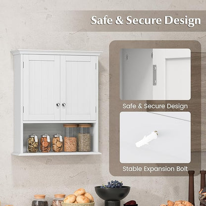 Giantex Bathroom Cabinet Wall Mount, Medicine Cabinet with Adjustable Shelf, Open Shelf, Over The Toilet Space Saver Storage Organizer for Laundry Room, Kitchen, Cupboard (White)
