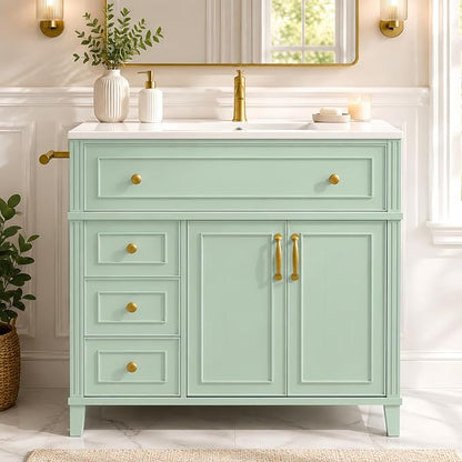Bellemave 36" Bathroom Vanity with Sink, Bathroom vanities, Green Bathroom Vanity with Drawers, Sink Cabinet, Sage Green, 36Inch