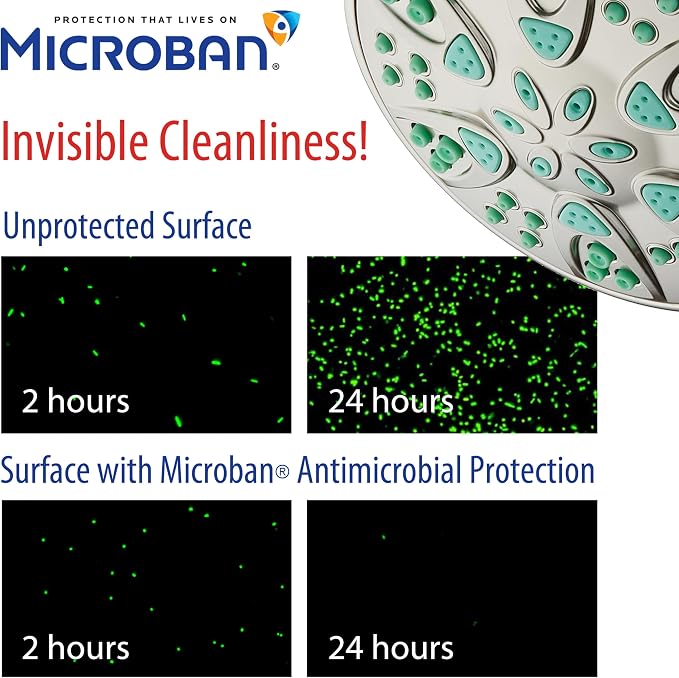 AquaDance Antimicrobial – Anti-Clog High-Pressure 6-Setting Shower Head with Microban Nozzle Protection from Growth of Mold, Mildew & Bacteria for Stronger Shower! 4" Coral Green