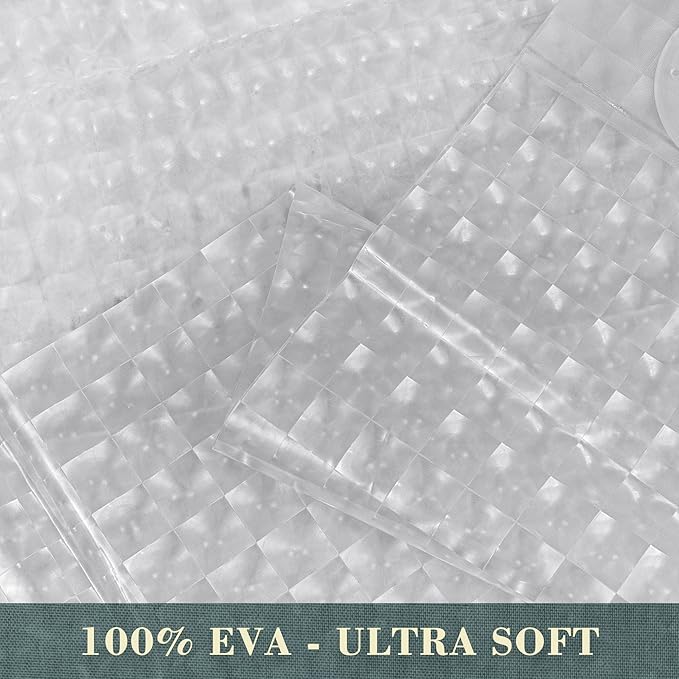 No Hook Shower Curtain or Liner, Standard Size 71 x 74, Square | 8G Heavy Duty, Grid Bathroom Shower Curtain, No Hooks Required, Waterproof Plastic & PVC Free