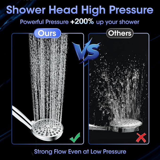 Shower Head with Handheld, High Pressure 10 Spray Modes, Chrome | Built-in Pause Function, Power Wash Mode, Anti-Clog Nozzles, 71 Inch Stainless Steel Hose, Adjustable Overhead Bracket
