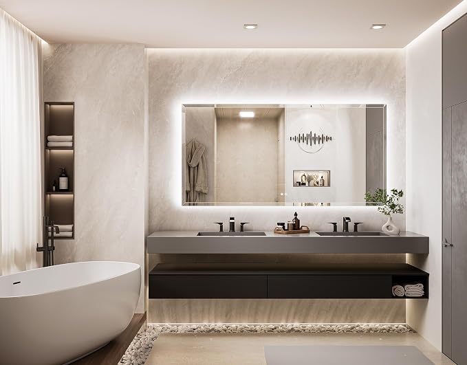 72 x 36 Large LED Mirror Backlit, Beveled Bathroom Mirror with Backlight, Tempered Glass, 3 Colors Lights, Defogger, Adjustable Brightness, Smart Mirror, Frameless Vanity Mirror for Wall