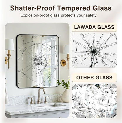 Vanity Bathroom Mirror, 30”x24” Black Bathroom Mirror for Over Sink | HD Tempered Glass, Anti-Rust Frame, Vertical or Horizontal, Wall Mirrors for Bathroom Sink, Living Room, Entryway, Bedroom