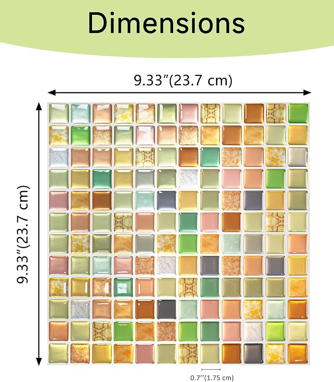 3D Mosaic Tile Sticker Removable Wallpaper Tile, 3D Self Adhesive Wall Tiles Bathroom Wall Tiles for Kitchen Backsplash Sunny Yellow,PVC Square Decorative Vinyl Decals,4 Sheets