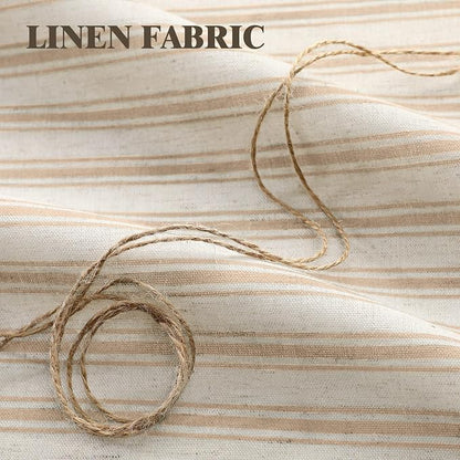Farmhouse Shower Curtain Ruffle Linen Cream-Beige Stripe 72"W x 72"L | Farmhouse Boho, Striped, Bottom Ruffle, Linen Fabric, Rustic, Country, Natural Look, Washable, for Bathroom Bathtub