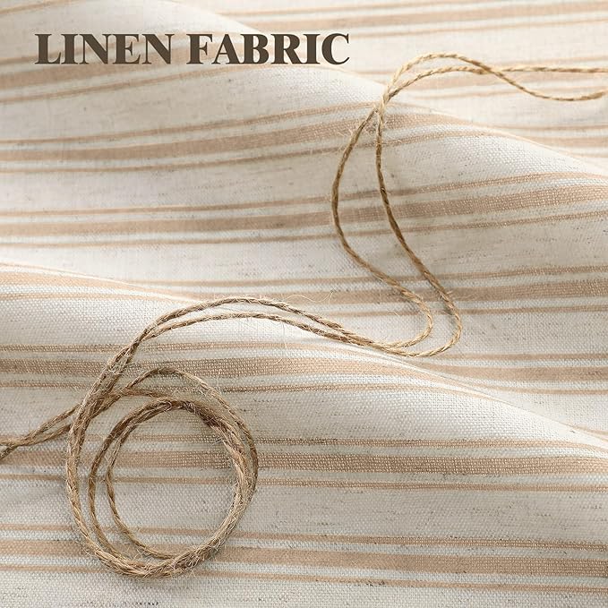 Farmhouse Shower Curtain Ruffle Linen Cream-Beige Stripe 72"W x 78"L | Farmhouse Boho, Striped, Bottom Ruffle, Linen Fabric, Rustic, Country, Natural Look, Washable, for Bathroom Bathtub