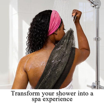 Authentic African Net Sponge, 5 Pack 45-Inch Exfoliating Bath Sponge and Shower Loofah for Body and Back, Colorfast Quick-Dry Knotted Mesh Scrubber with Travel Pouch